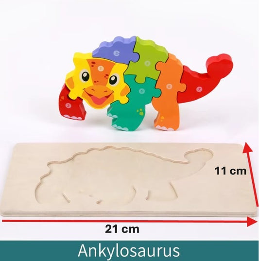 Wakiki - Altijd Handig! - Educatieve puzzel van een dino, Ankylosaurus, Montessori speelgoed, 7 stukjes, ook om te leren tellen