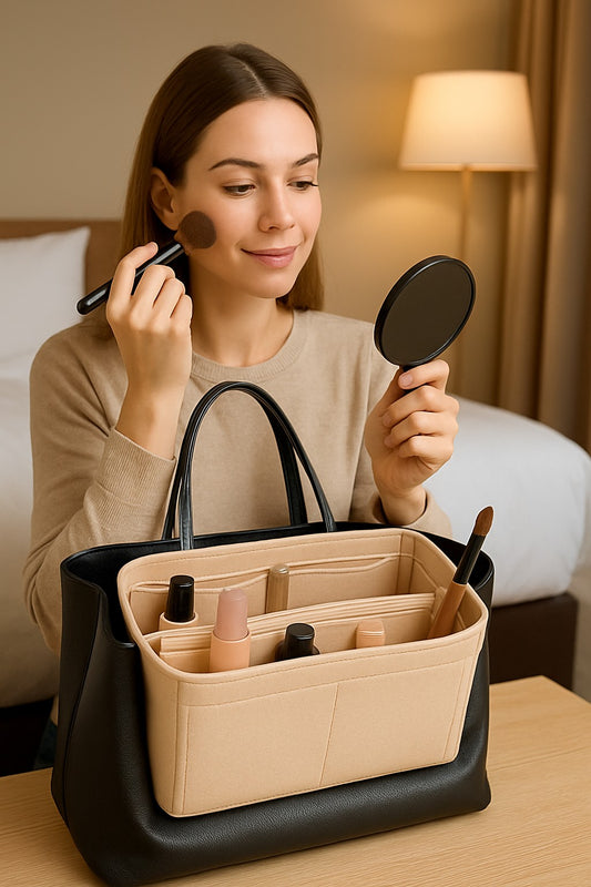 Wakiki - Altijd Handig! - Tas Organizer bag in bag - Opbergtas in tas - B14xL30xH17cm - Beige - Large - Vilt