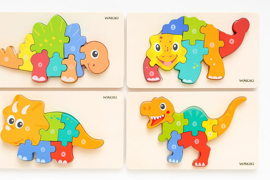 Wakiki - Altijd Handig! -Educatieve Puzzels Om Te Leren Tellen, Vier Verschillende Dino Afbeeldingen,