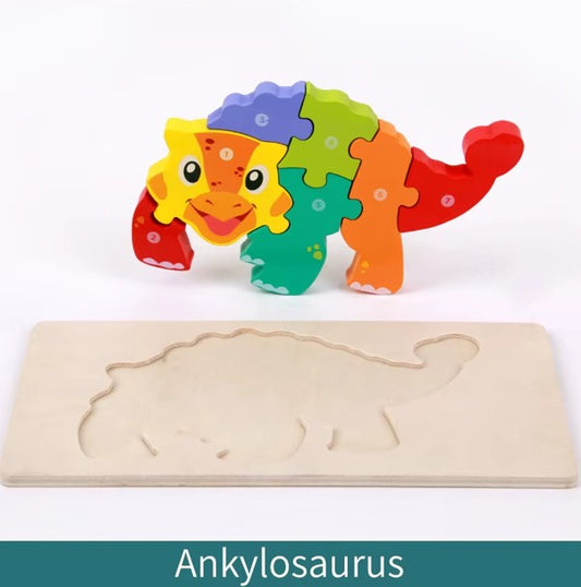 Wakiki - Altijd Handig! - Educatieve puzzel van een dino, Ankylosaurus, Montessori speelgoed, 7 stukjes, ook om te leren tellen