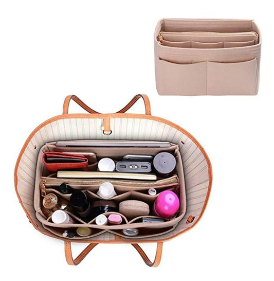 Wakiki - Altijd Handig! - Tas Organizer bag in bag - Opbergtas in tas - B14xL30xH17cm - Beige - Large - Vilt