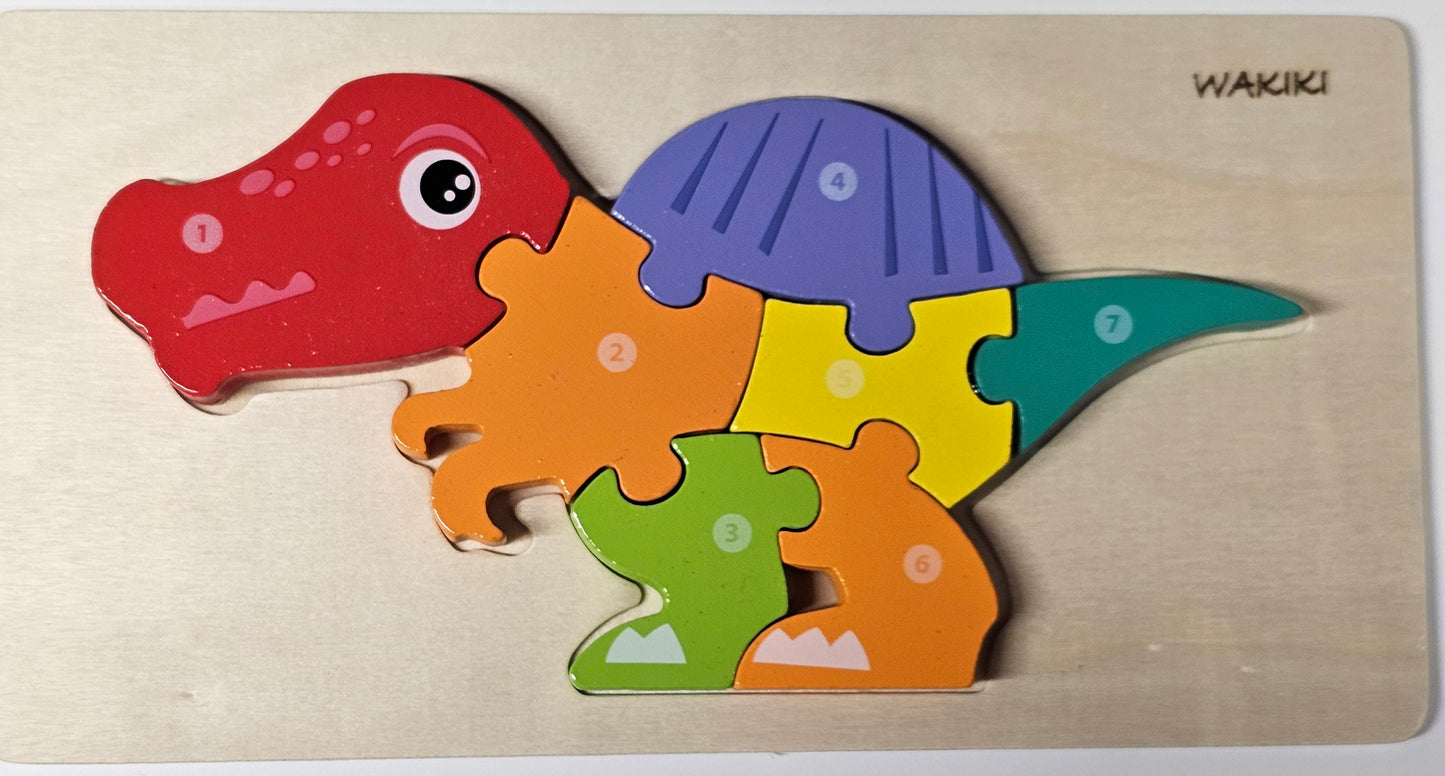 Wakiki - Altijd Handig! - Educatieve puzzel van een dinosaurus, Spinosaurus, Montessori speelgoed, 7 stukjes, ook om te leren tellen
