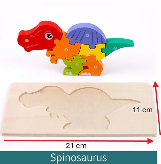 Wakiki - Altijd Handig! - Educatieve puzzel van een dinosaurus, Spinosaurus, Montessori speelgoed, 7 stukjes, ook om te leren tellen
