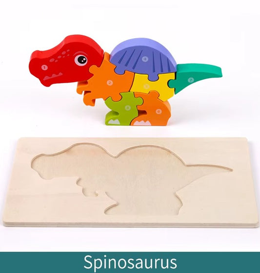 Wakiki - Altijd Handig! - Educatieve puzzel van een dinosaurus, Spinosaurus, Montessori speelgoed, 7 stukjes, ook om te leren tellen