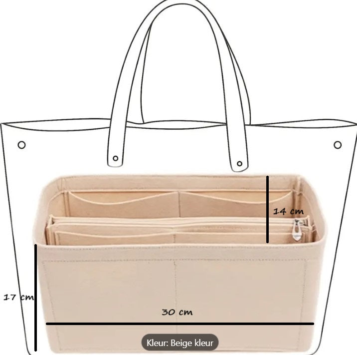 Wakiki - Altijd Handig! - Tas Organizer bag in bag - Opbergtas in tas - B14xL30xH17cm - Beige - Large - Vilt