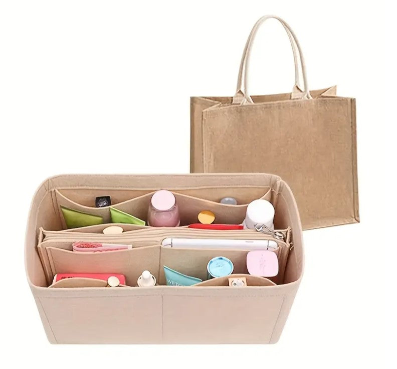 Wakiki - Altijd Handig! - Tas Organizer bag in bag - Opbergtas in tas - B14xL30xH17cm - Beige - Large - Vilt